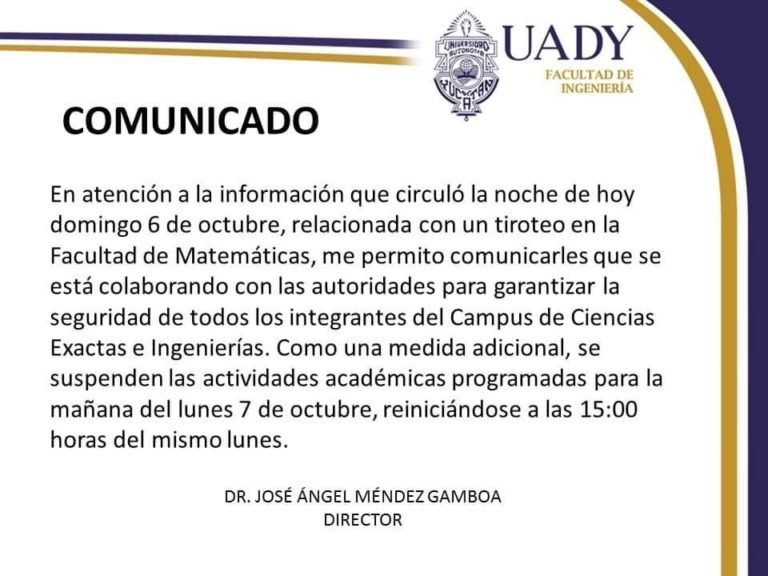 Tras circular rumores de un supuesto tiroteo en la Facultad de Matemáticas, suspenden clases en la #UADY