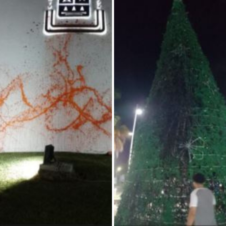 Pintan paredes e incendian árbol de Navidad en el Congreso de Quintana Roo