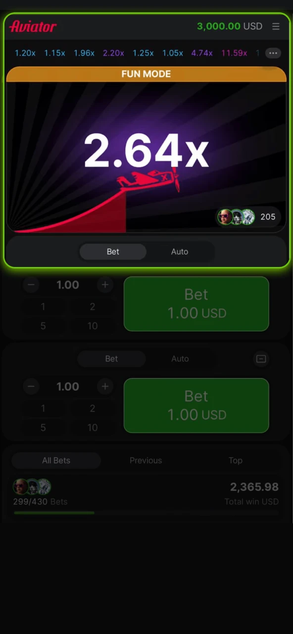 Configura tu apuesta en Aviator, activa Auto Cashout si deseas.