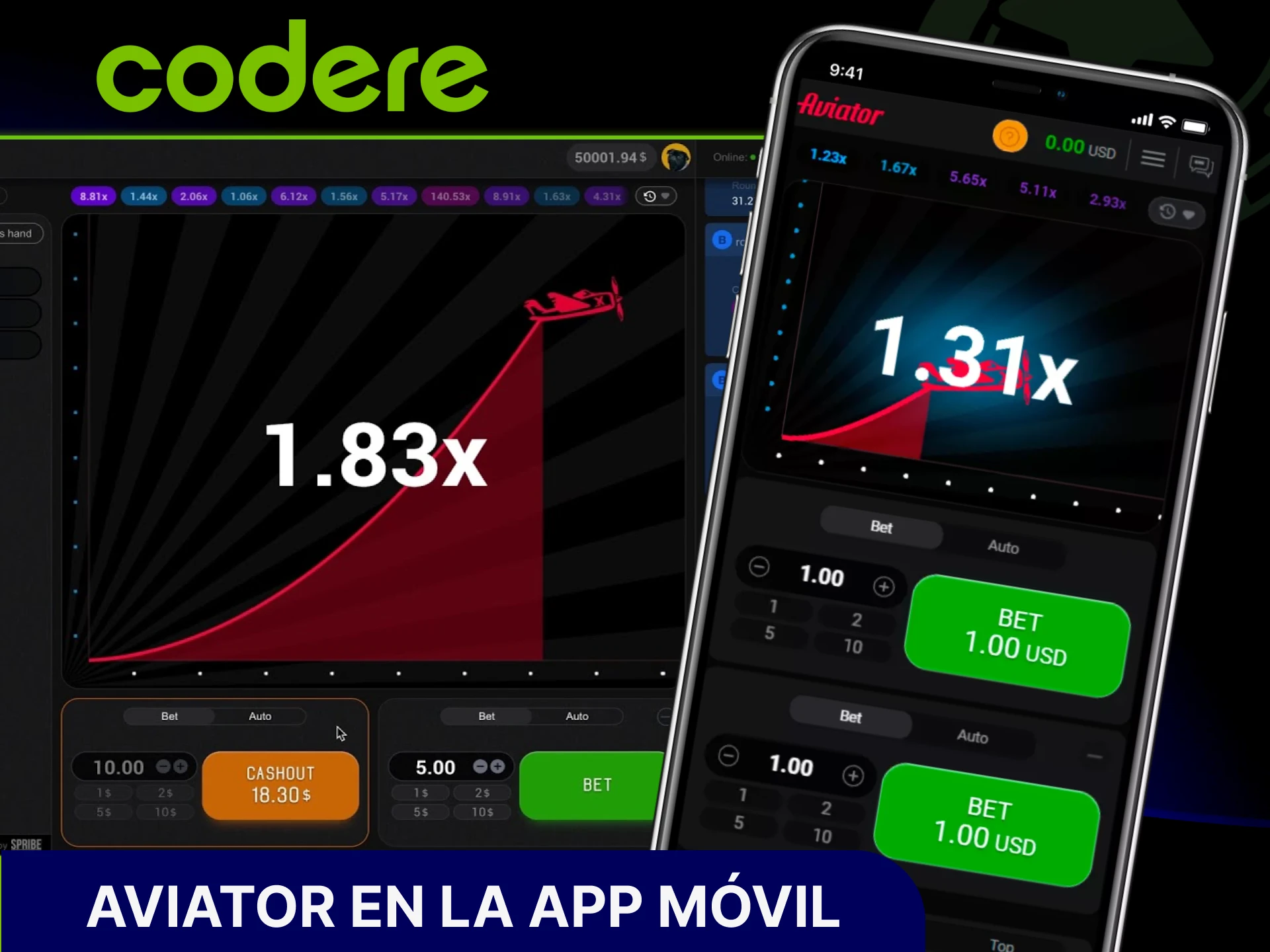 Juega Aviator en la app móvil oficial de Codere Casino desde tu smartphone.