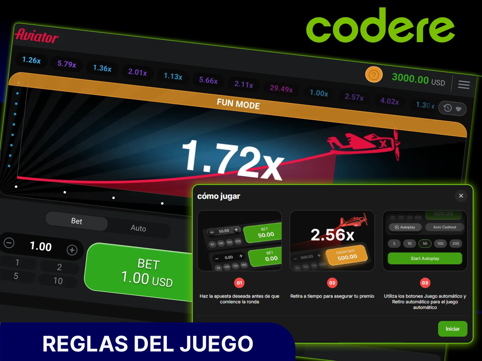 Consulta las reglas del juego Aviator en el sitio oficial de Codere Casino.