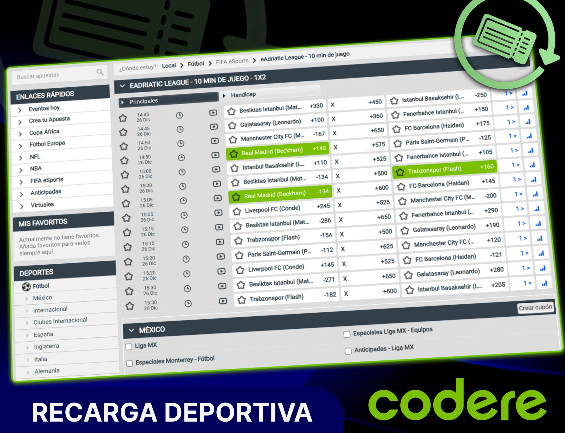 Recibe una recarga deportiva para apostar más en el sitio oficial de Codere Casino.