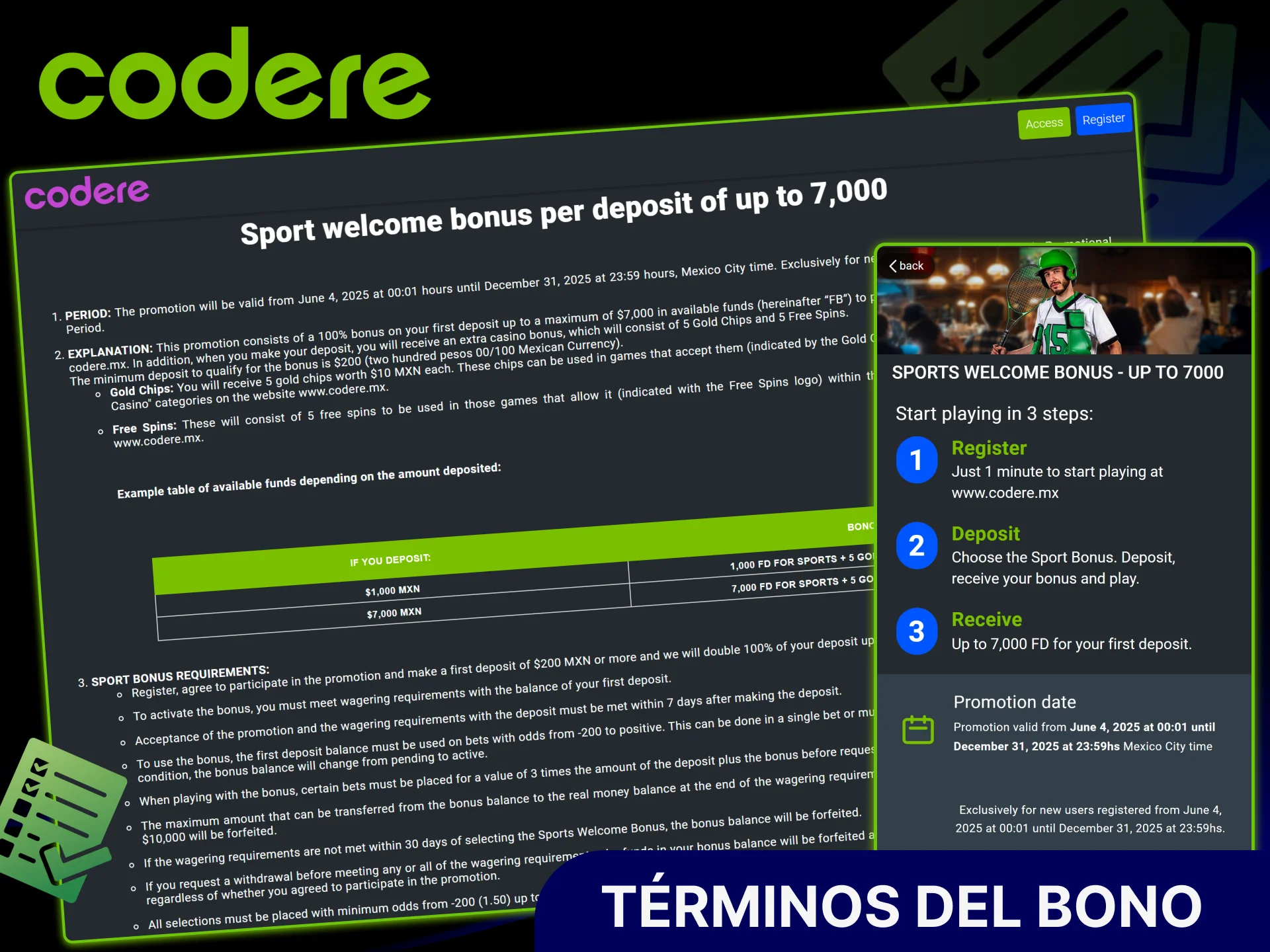 Consulta los términos y condiciones de bonos en el sitio oficial Codere Casino.