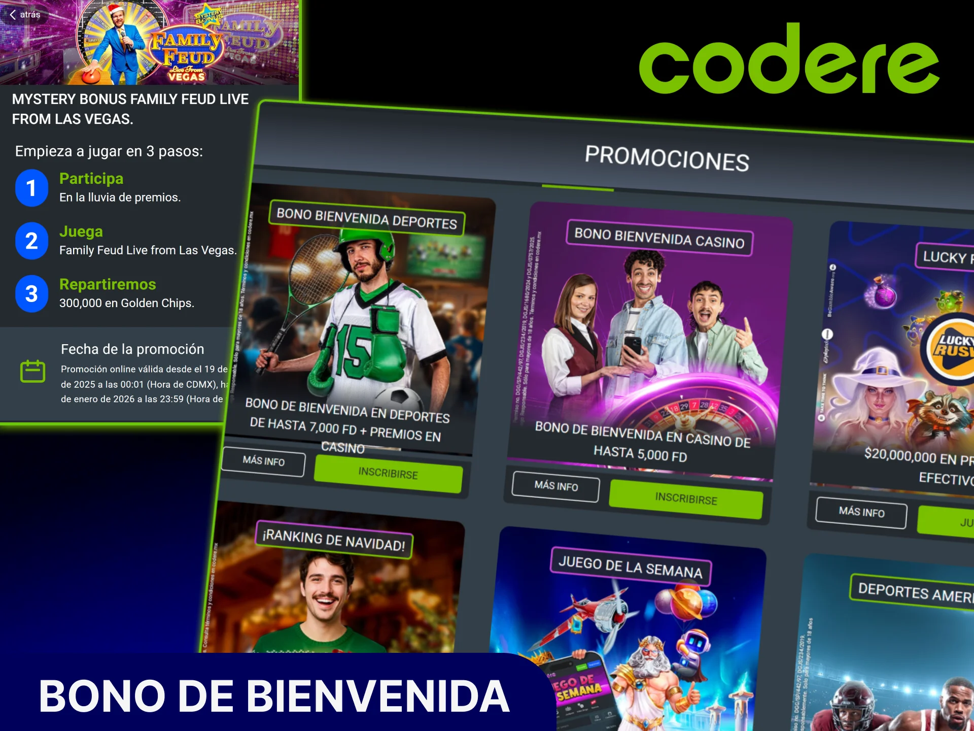 Recibe el bono de bienvenida en Codere Casino tras registrarte y verificar tu cuenta.