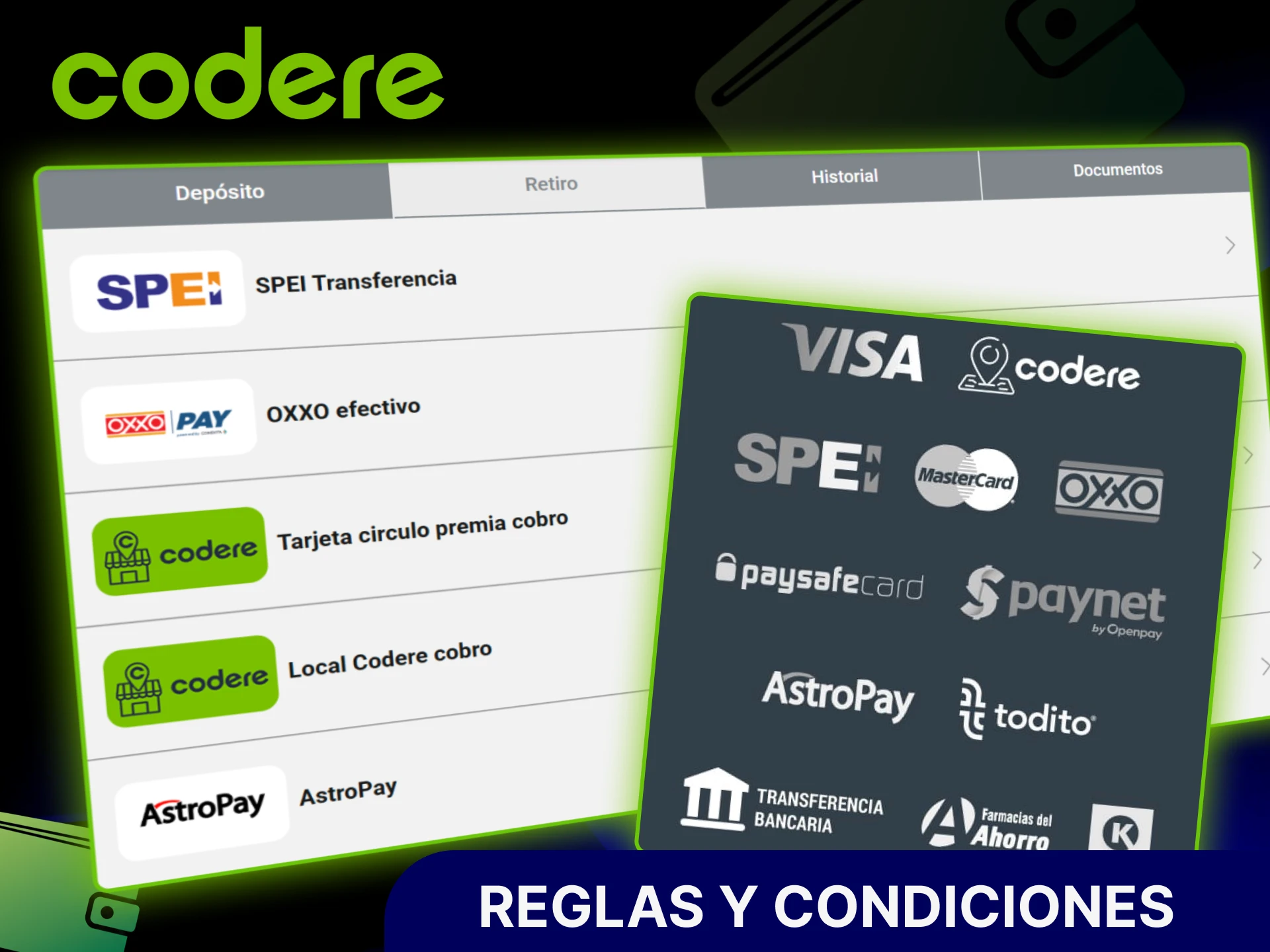 Revisa las reglas y condiciones de retiro en el sitio oficial de Codere Casino.