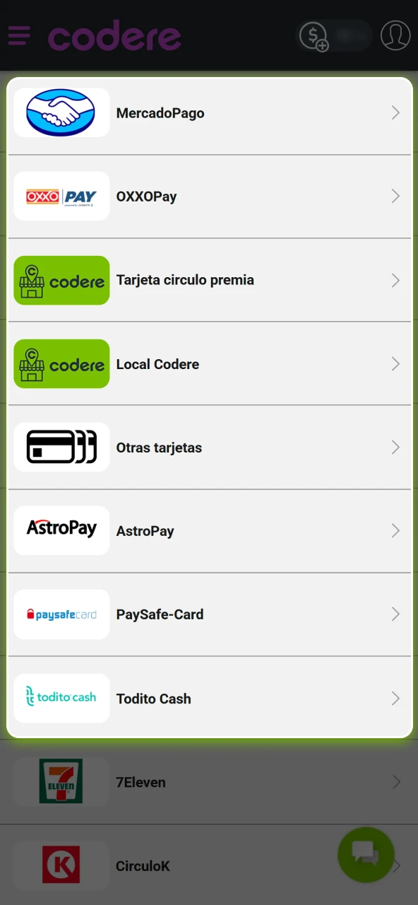 Elige tu método de pago y deposita usando tarjeta, SPEI u OXXOPAY en Codere Casino.