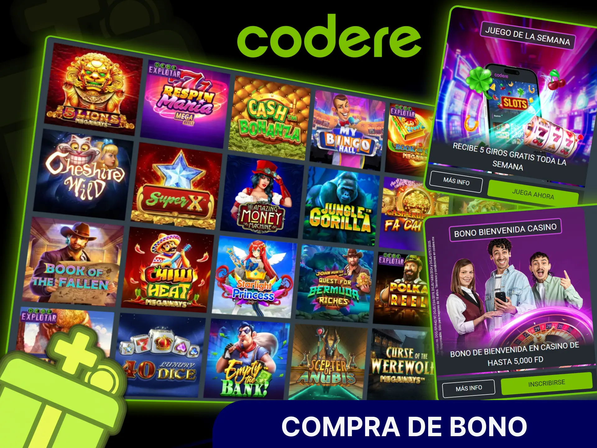 Opción de compra de bono disponible en las tragamonedas del sitio oficial de Codere Casino.