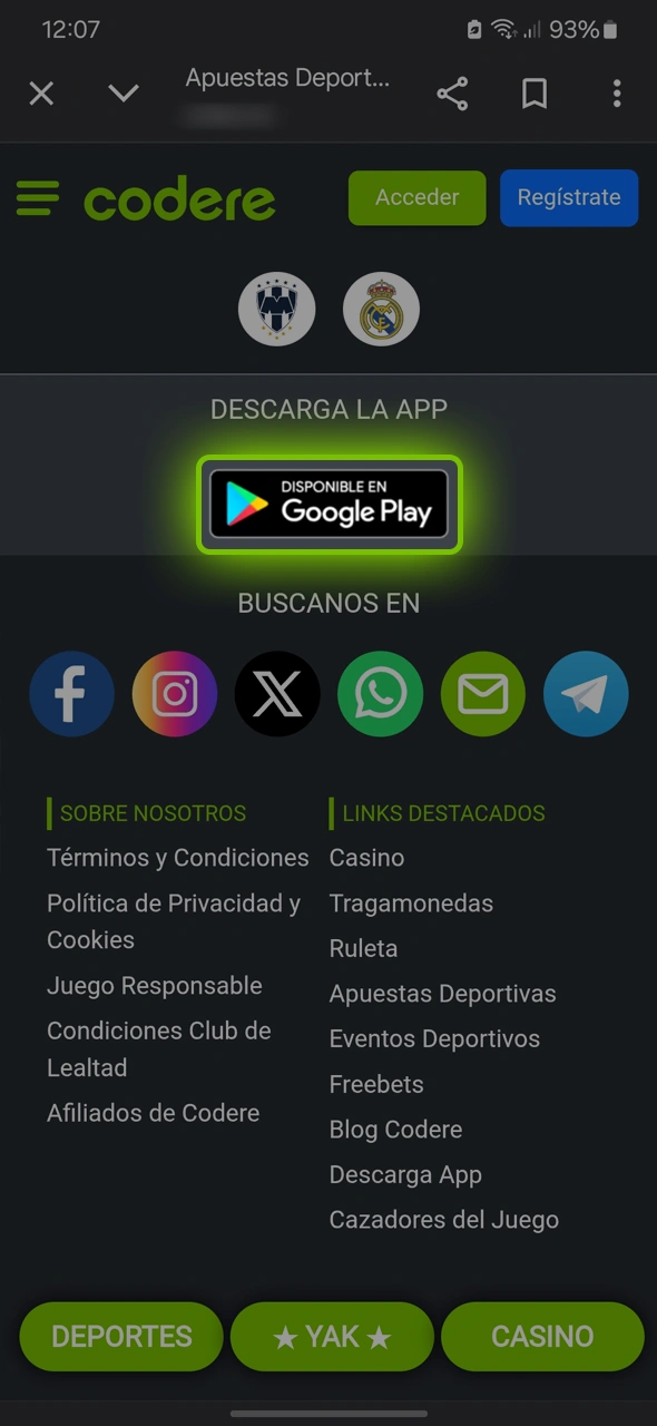 Toca el botón y descarga la app de Codere en tu Android.