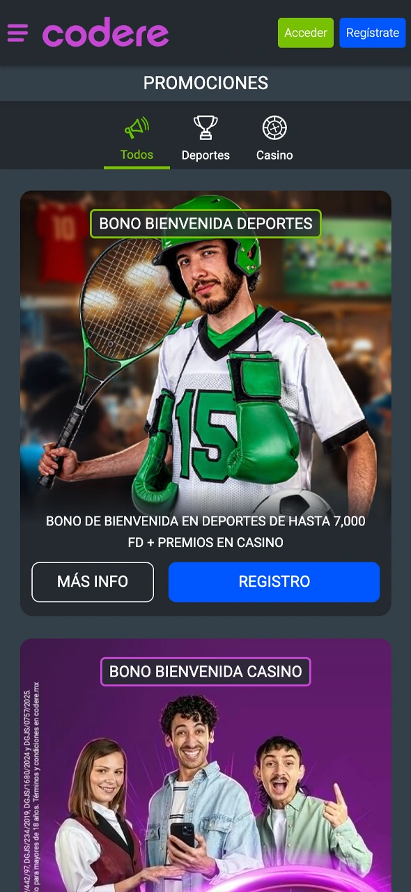 Revisa los bonos de Codere y activa tu promoción.