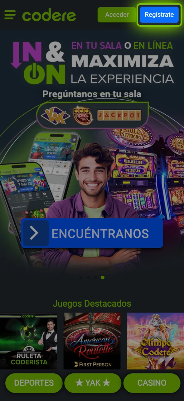Pulsa registrarte y crea tu cuenta en Codere.
