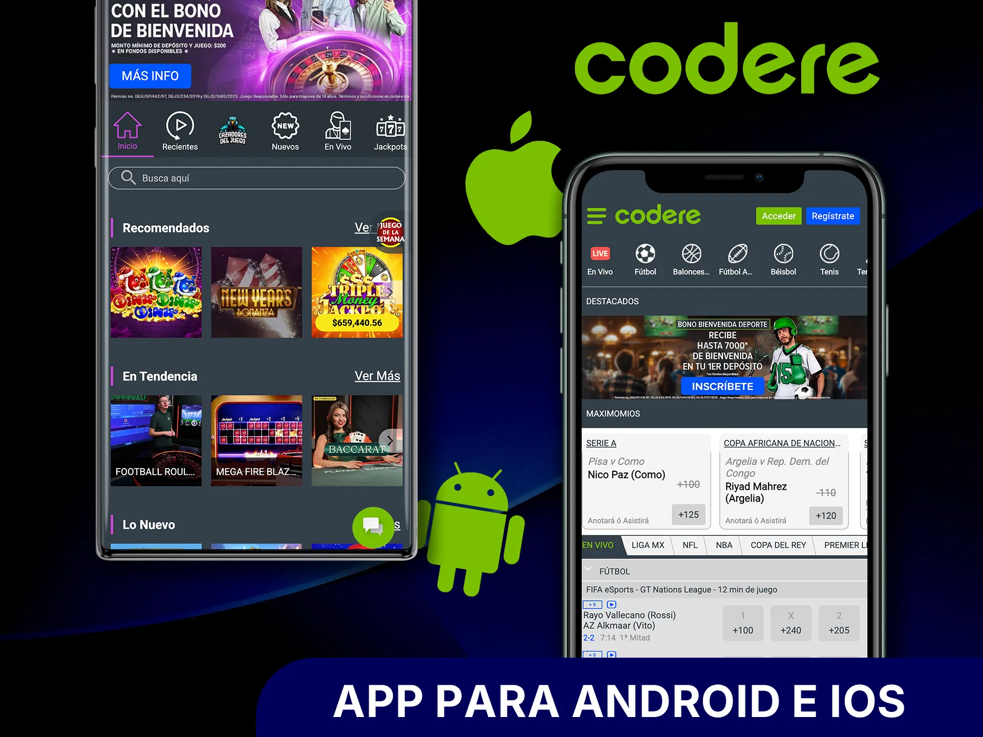 Descarga la app de Codere en Android o iOS y juega desde tu celular.