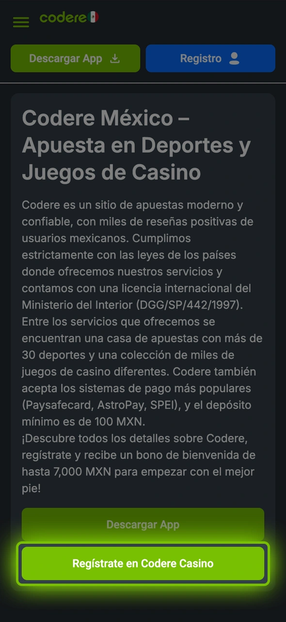 Conoce el primer paso para registrarte en Codere.