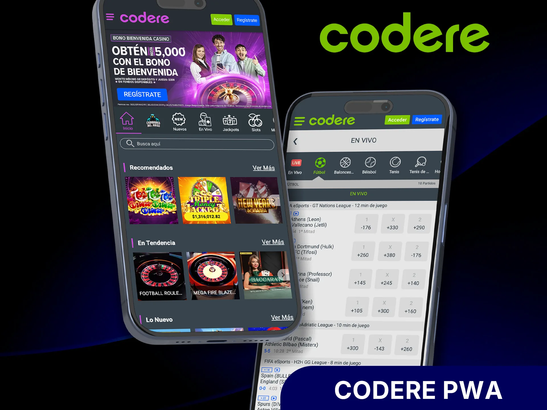 Usa Codere sin instalar y juega directo desde tu navegador.