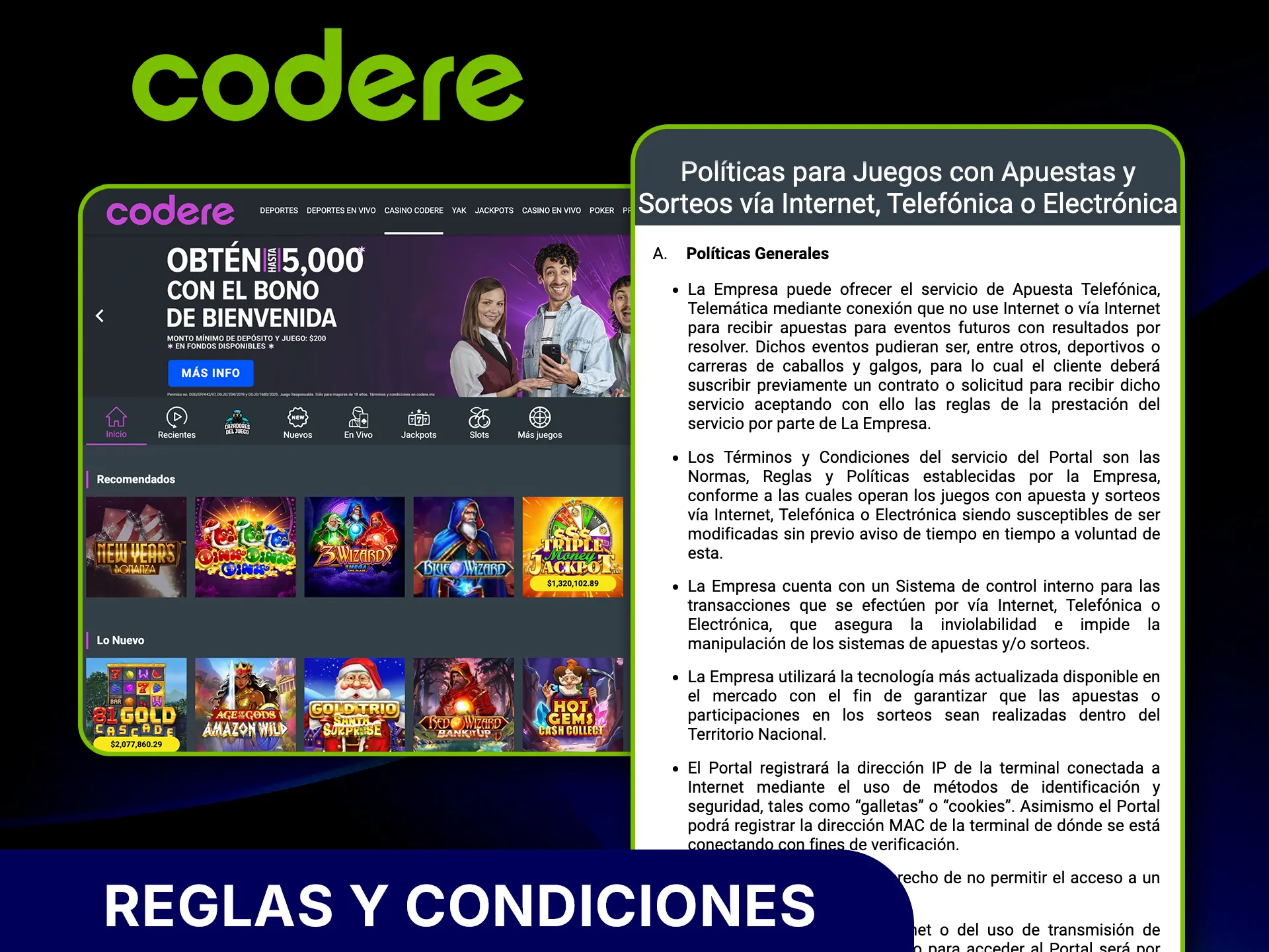 Revisa las reglas de Codere y juega con confianza.