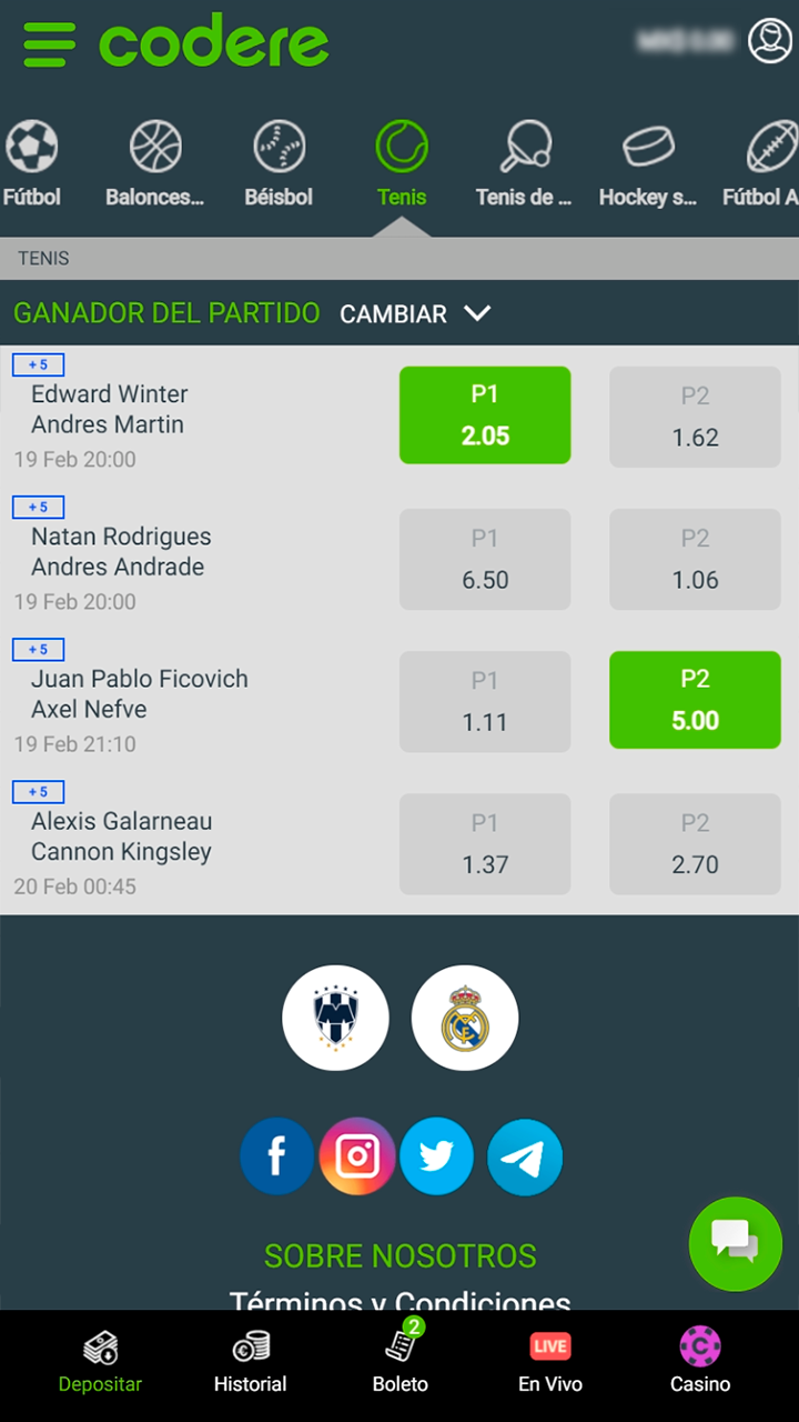 Cómo añadir cuotas al boleto de Codere apuestas.