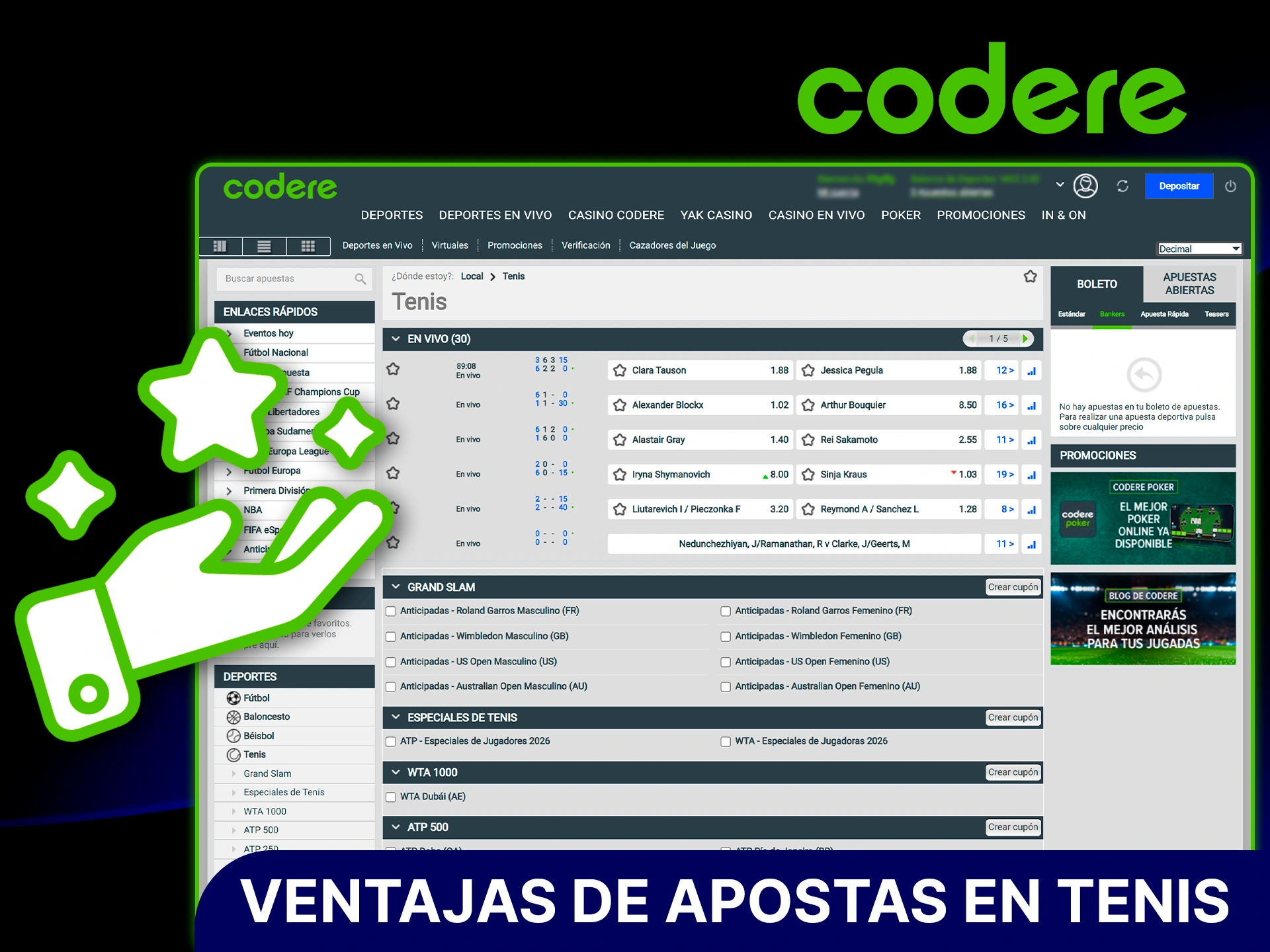 Beneficios exclusivos al elegir apuestas de tenis Codere.