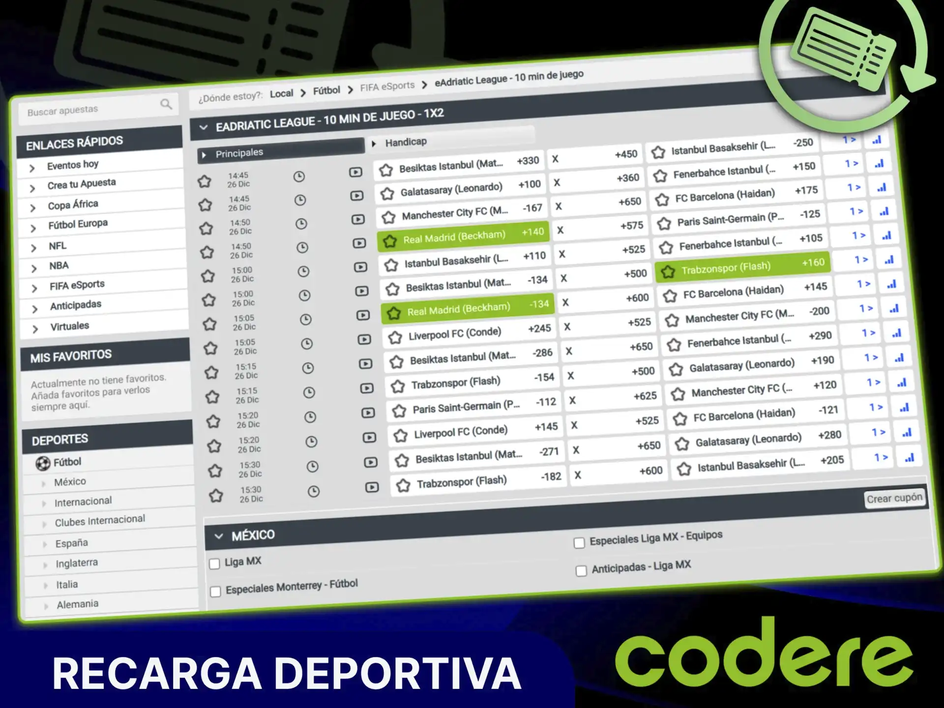 Recibe una recarga deportiva para apostar más en el sitio oficial de Codere Casino.